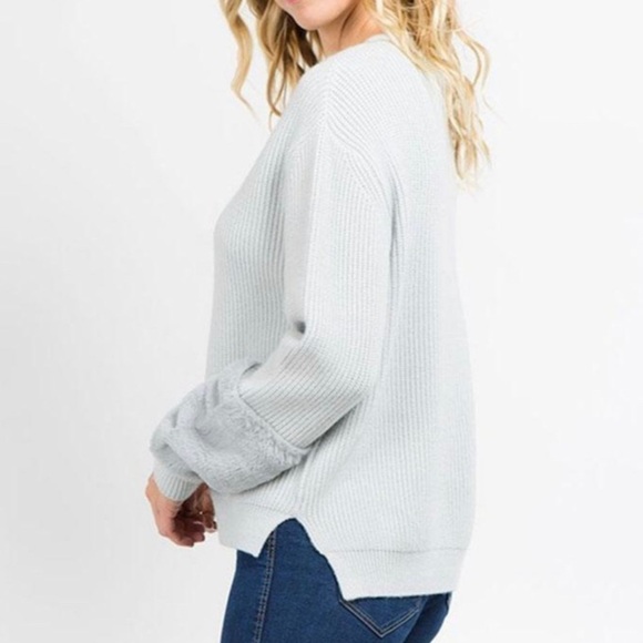 STRUT & BOLT Faux Fur Sleeve Crewneck Sweater - Picture 2 of 8
